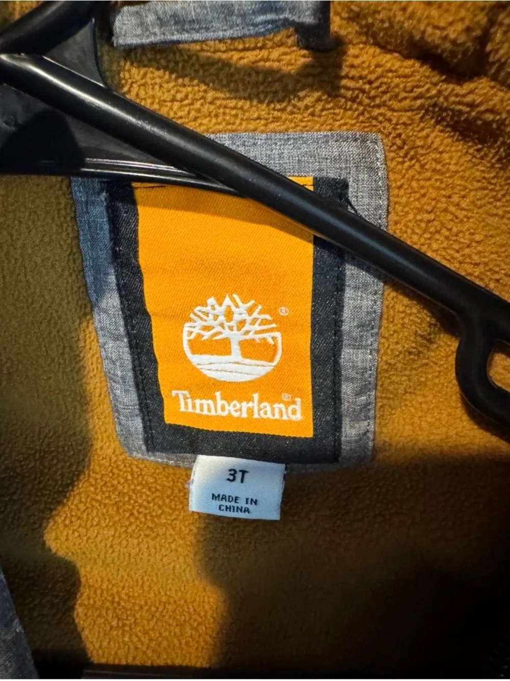 Timberland kids 3T Gray Quilted Hooded Jacket with Mustard Lining